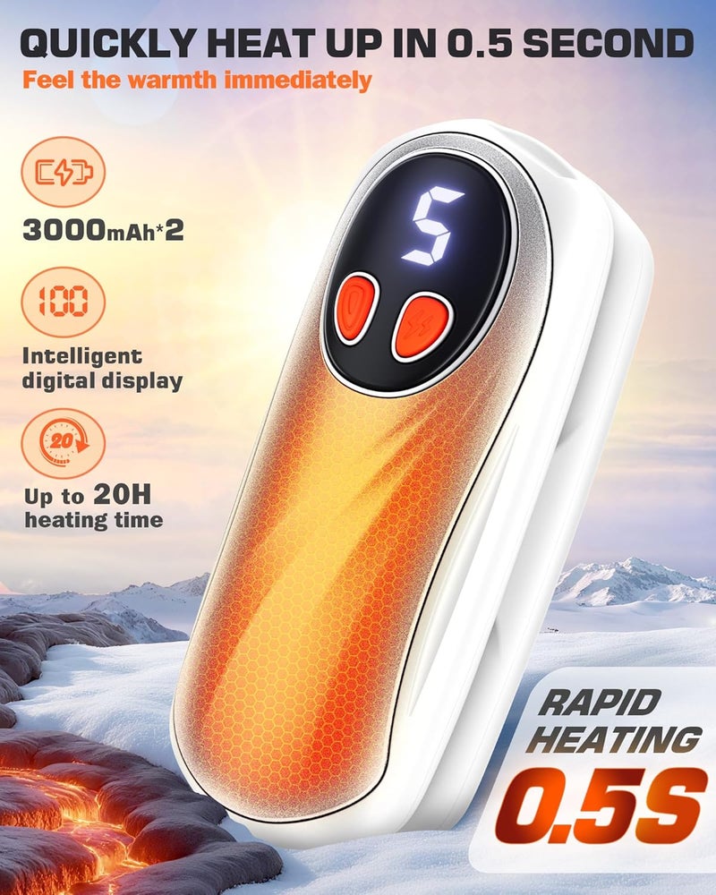 KILeap Hand Warmers Rechargeable 2 Pack, 6000mAh Electric Hand Warmers, 5-Level Heating with Battery Display, Reusable Portable Pocket Heater, Gifts for Christmas, Outdoor, Golf, Travel, Hunting, Camping - Image 2